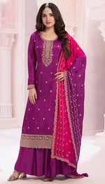 Thumbnail for Anaita Purple Premium Embroidered Vichitra Silk Salwar Suit - Distacart