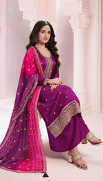 Thumbnail for Anaita Purple Premium Embroidered Vichitra Silk Salwar Suit - Distacart
