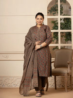 Thumbnail for Yufta Cotton Grey Plus Size Kurta Dupatta Pant Set - Distacart