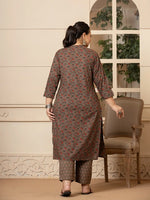Thumbnail for Yufta Cotton Grey Plus Size Kurta Dupatta Pant Set - Distacart