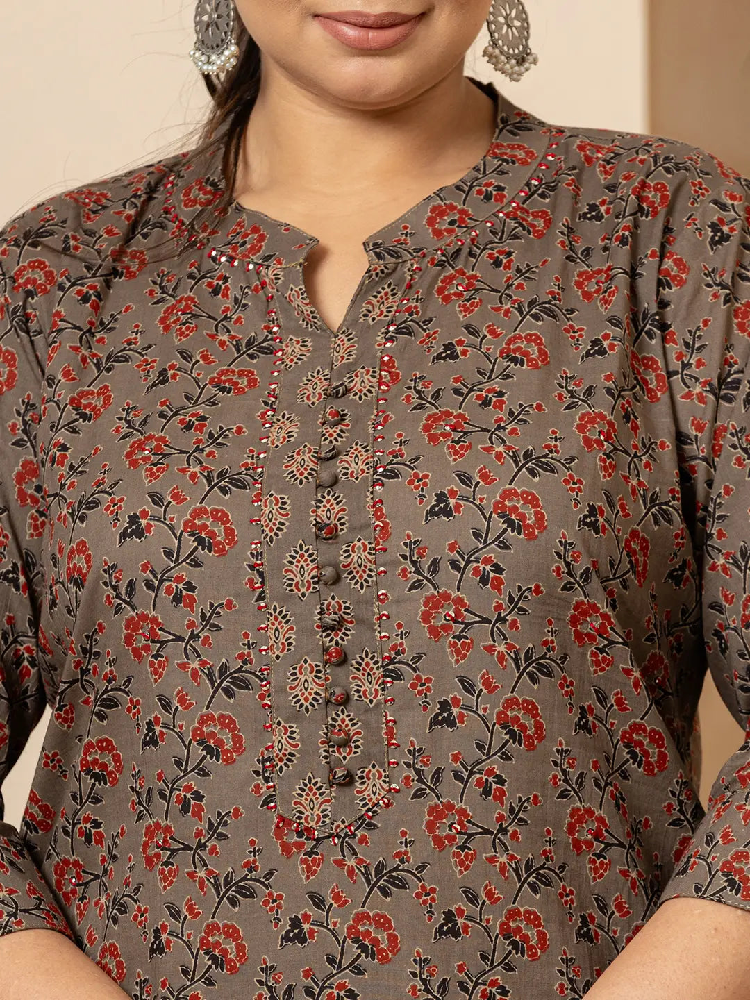Yufta Cotton Grey Plus Size Kurta Dupatta Pant Set - Distacart