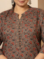 Thumbnail for Yufta Cotton Grey Plus Size Kurta Dupatta Pant Set - Distacart