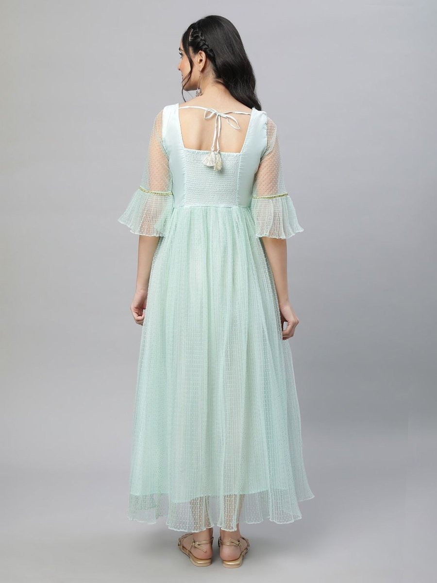 AURELIA Self Design Bell Sleeve Sequined Fit & Flare Maxi Ethnic Dress