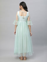 Thumbnail for AURELIA Self Design Bell Sleeve Sequined Fit & Flare Maxi Ethnic Dress