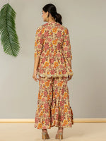 Thumbnail for Yufta Beige Cotton Peplum Sharara Co-Ord Set