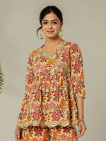 Thumbnail for Yufta Beige Cotton Peplum Sharara Co-Ord Set