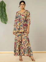 Thumbnail for Yufta Multi Cotton Peplum Sharara Co-Ord Set
