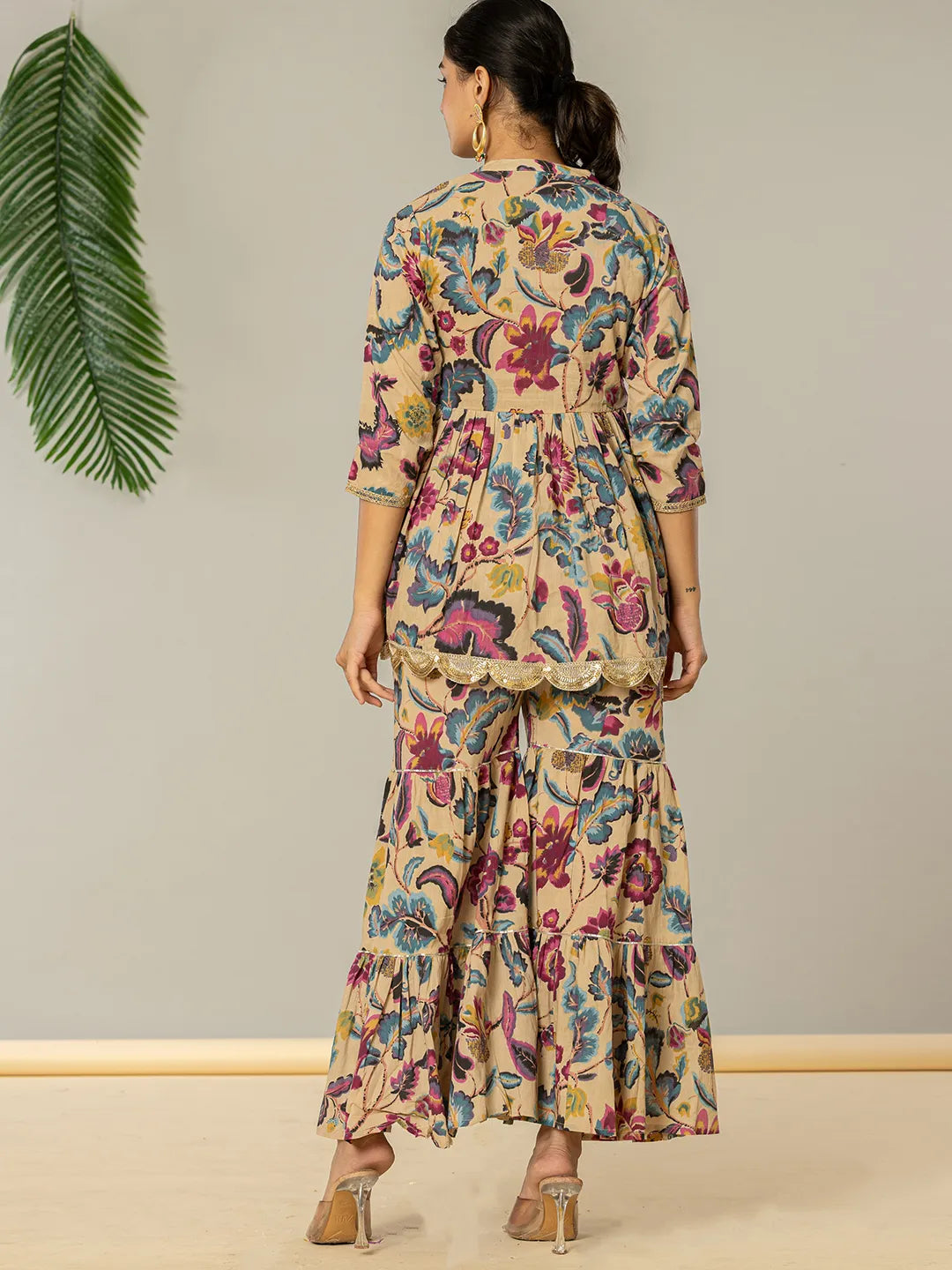 Yufta Multi Cotton Peplum Sharara Co-Ord Set - Distacart