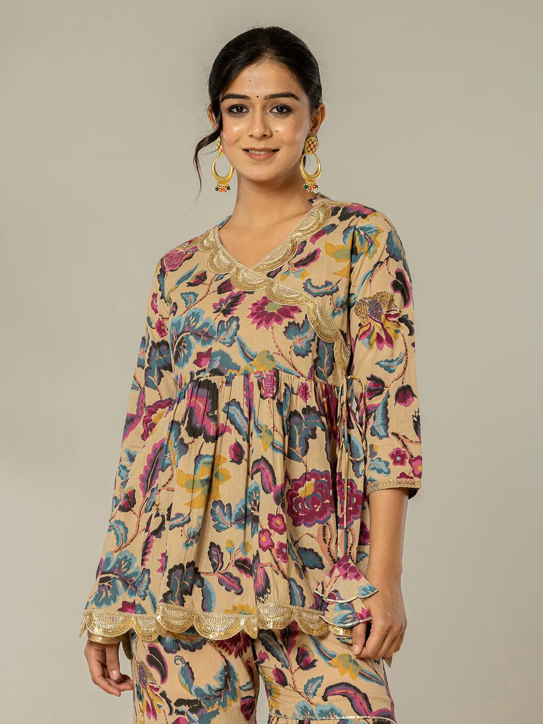 Yufta Multi Cotton Peplum Sharara Co-Ord Set - Distacart