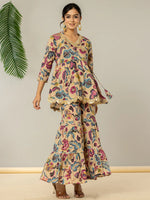 Thumbnail for Yufta Multi Cotton Peplum Sharara Co-Ord Set