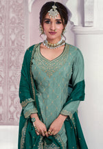 Thumbnail for Anaita Sky Blue Chinon Sequence Embroidered Readymade Salwar Suit - Distacart