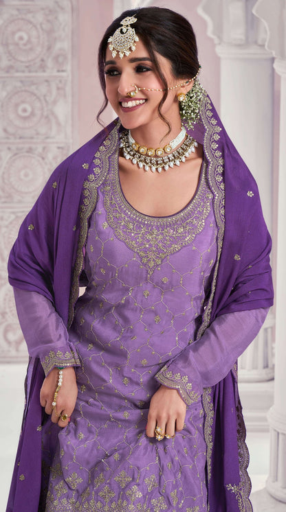 Anaita Lavender Chinon Sequence Embroidered Readymade Salwar Suit - Distacart