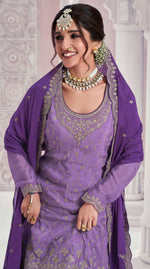Thumbnail for Anaita Lavender Chinon Sequence Embroidered Readymade Salwar Suit - Distacart