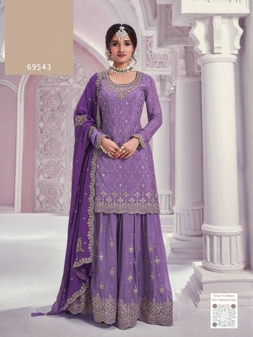 Anaita Lavender Chinon Sequence Embroidered Readymade Salwar Suit - Distacart