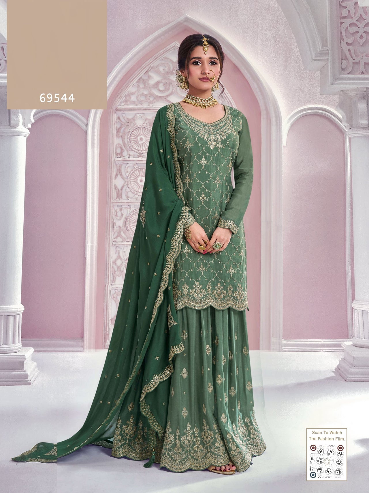 Anaita Dark Green Chinon Sequence Embroidered Readymade Salwar Suit - Distacart