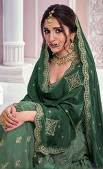 Thumbnail for Anaita Dark Green Chinon Sequence Embroidered Readymade Salwar Suit - Distacart