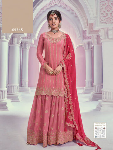 Anaita Peach Chinon Sequence Embroidered Readymade Salwar Suit - Distacart
