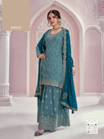 Thumbnail for Anaita Blue Chinon Sequence Embroidered Readymade Salwar Suit - Distacart