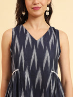 Thumbnail for Yufta Ikat Cotton Blue Workwear Kurta With Lace Detailing