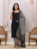 Thumbnail for Yufta Black & Beige Pure Cotton Straight Kurta Dupatta Set - Distacart