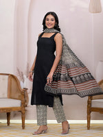 Thumbnail for Yufta Black & Beige Pure Cotton Straight Kurta Dupatta Set - Distacart
