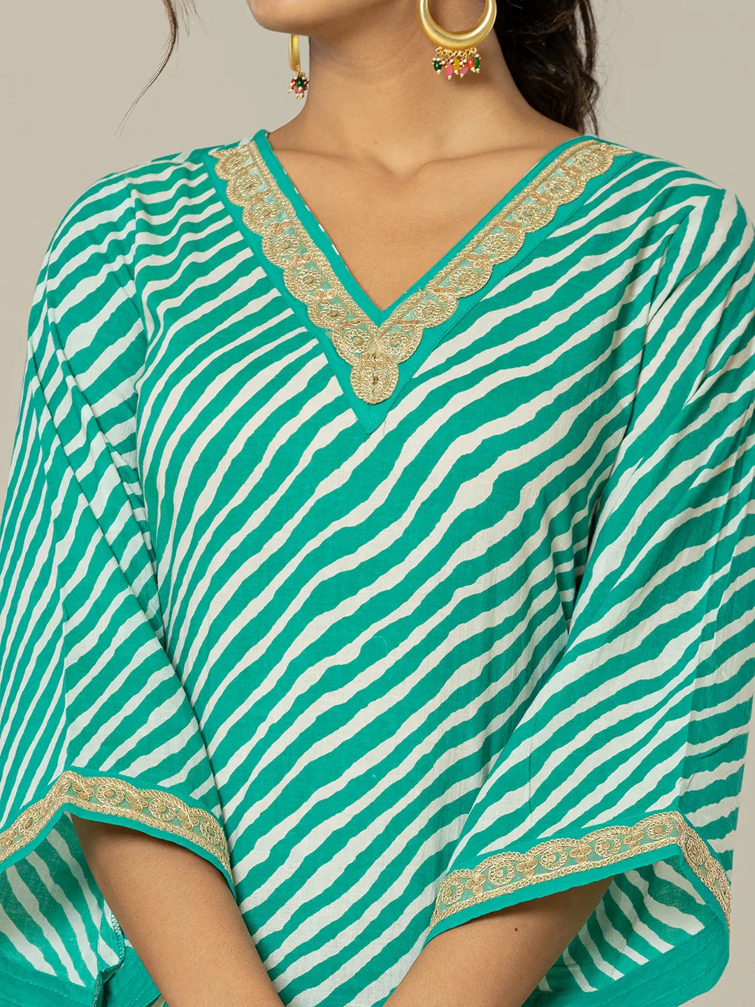 Yufta Teal Green Leheriya Print Cotton Straight Suit Set