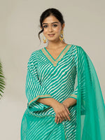 Thumbnail for Yufta Teal Green Leheriya Print Cotton Straight Suit Set