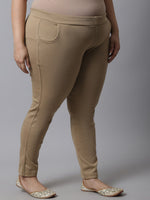 Thumbnail for TAG 7 Women Plus size Beige Solid Ankle-Length Leggings - Distacart