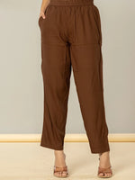 Thumbnail for Yufta Brown Floral Print Mulmul Fit And Flare Suit Set