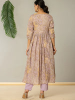 Thumbnail for Yufta Purple Floral Print Mulmul Fit And Flare Suit Set