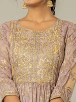 Thumbnail for Yufta Purple Floral Print Mulmul Fit And Flare Suit Set