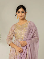 Thumbnail for Yufta Purple Floral Print Mulmul Fit And Flare Suit Set