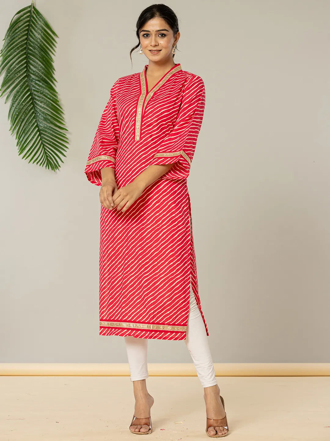 Yufta Cotton Pink Leheriya Kurta