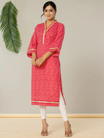 Thumbnail for Yufta Cotton Pink Leheriya Kurta