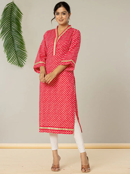 Yufta Cotton Pink Leheriya Kurta
