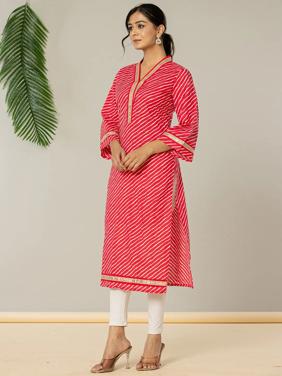 Yufta Cotton Pink Leheriya Kurta - Distacart
