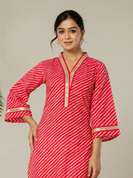 Thumbnail for Yufta Cotton Pink Leheriya Kurta
