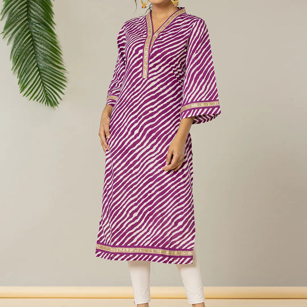 Yufta Cotton Purple Leheriya Kurta - Distacart