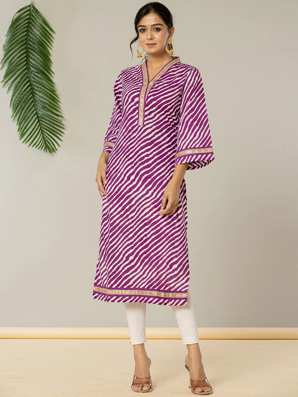 Yufta Cotton Purple Leheriya Kurta