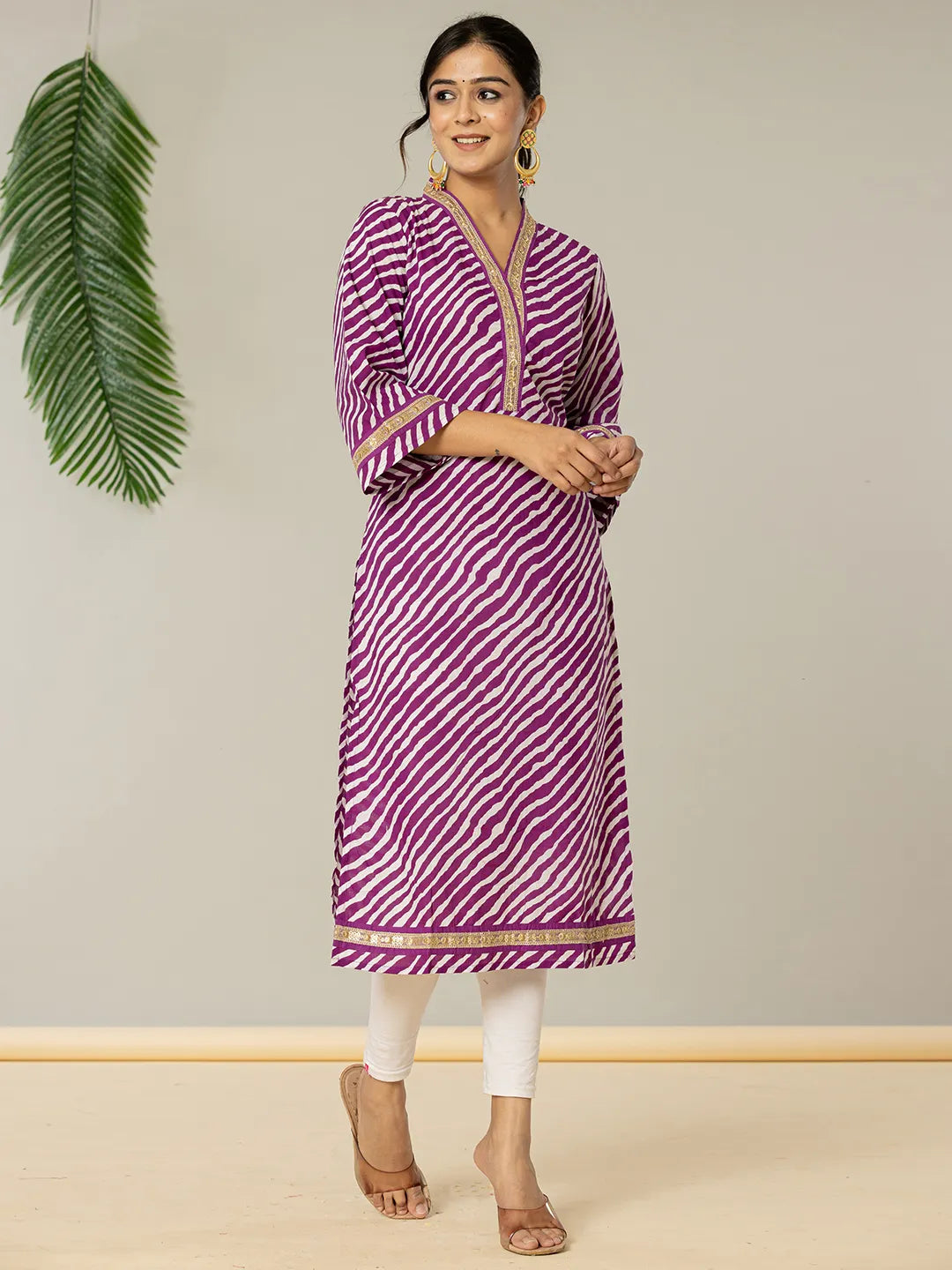 Yufta Cotton Purple Leheriya Kurta - Distacart