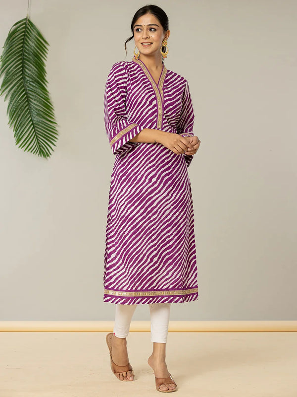Yufta Cotton Purple Leheriya Kurta