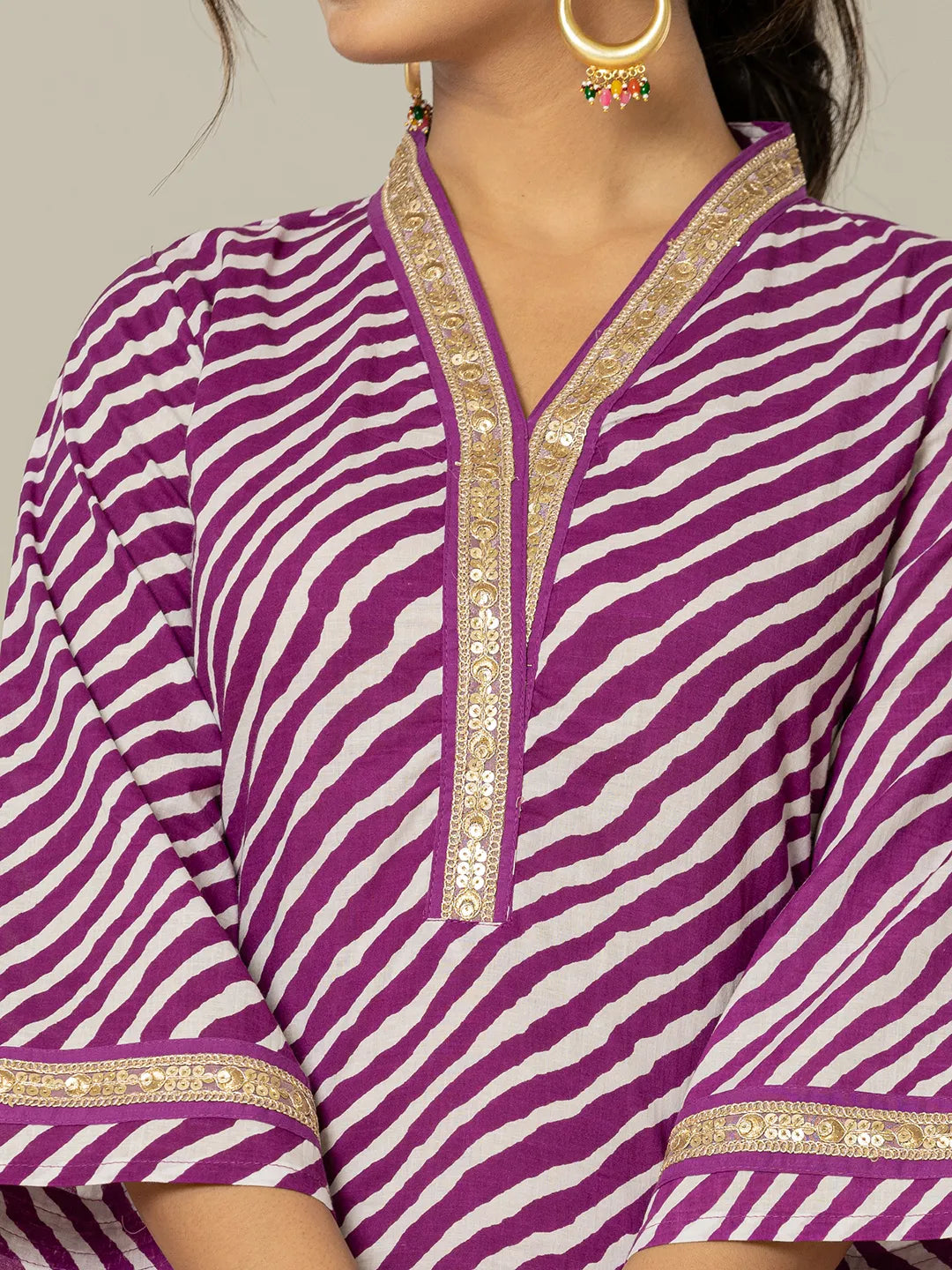 Yufta Cotton Purple Leheriya Kurta