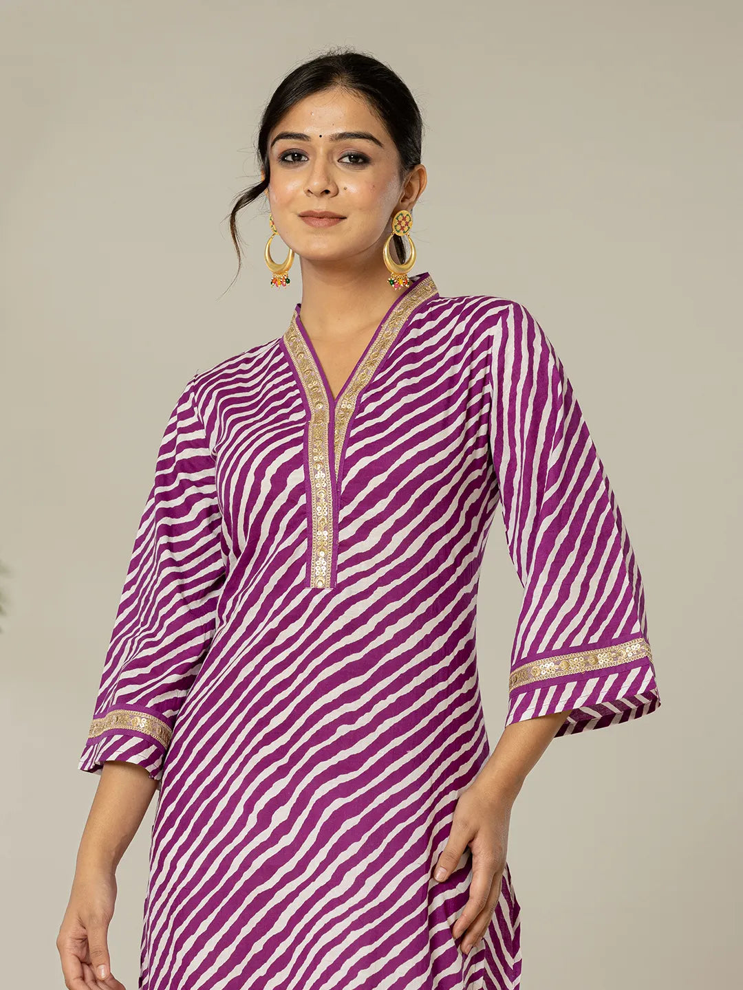 Yufta Cotton Purple Leheriya Kurta