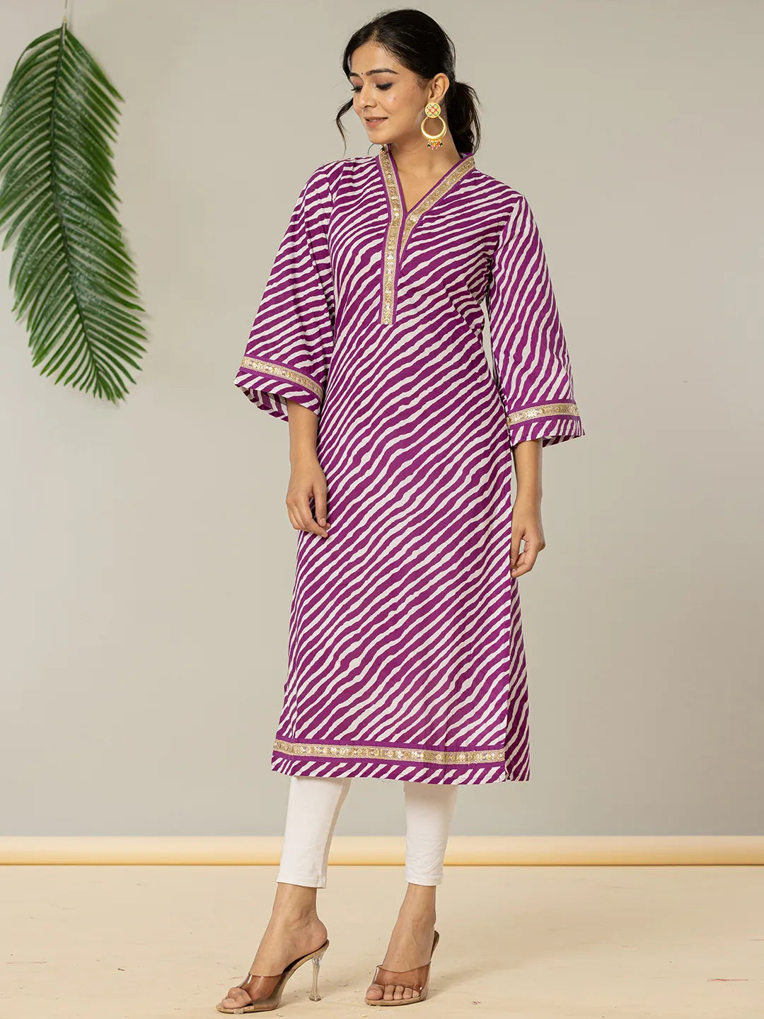 Yufta Cotton Purple Leheriya Kurta