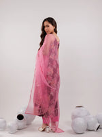 Thumbnail for Yufta Burgundy Floral Print Cotton Fit And Flare Kurta Trouser & Dupatta Set