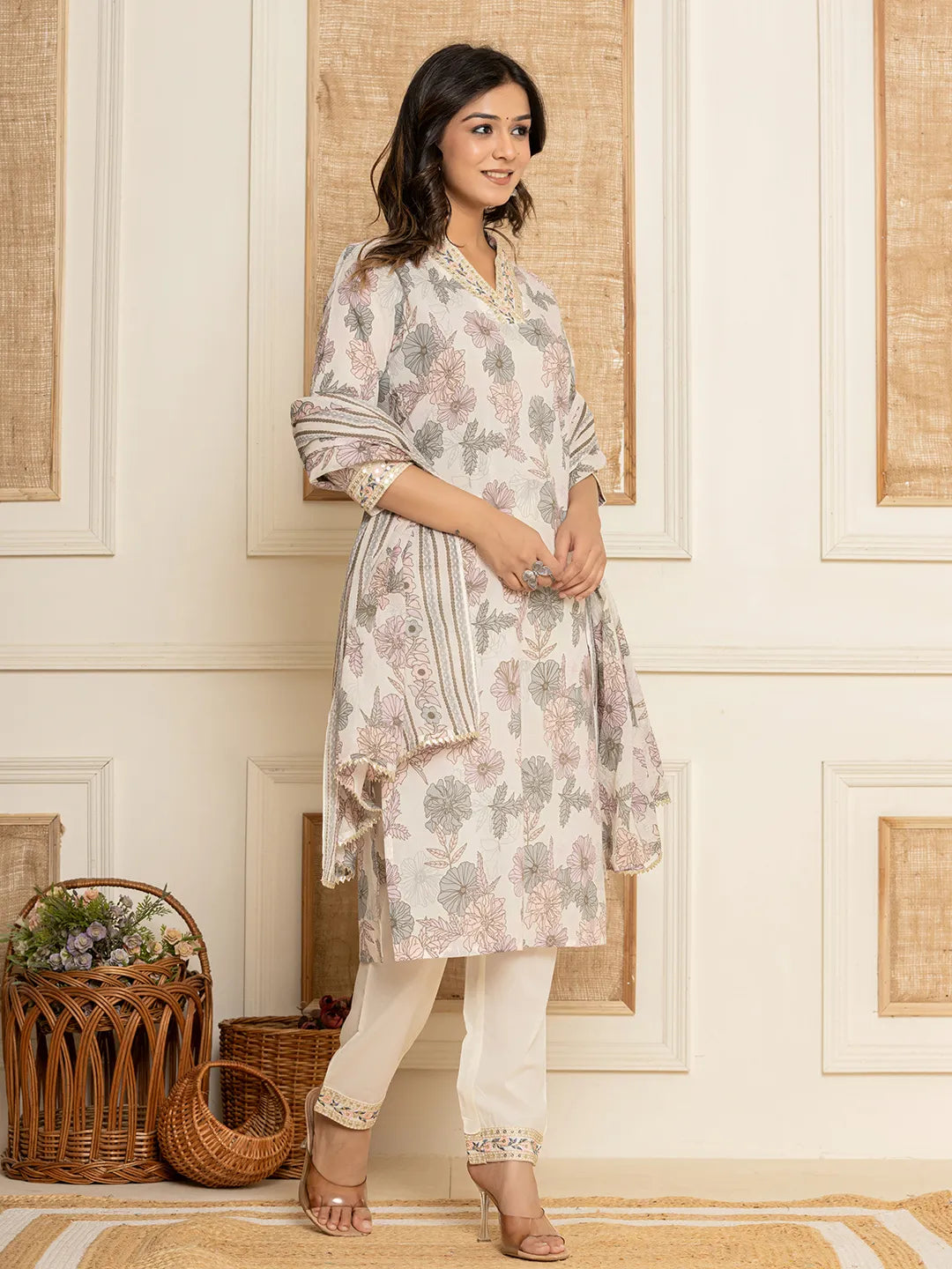 Yufta Cotton Pink Kurta Dupatta Pant Set - Distacart