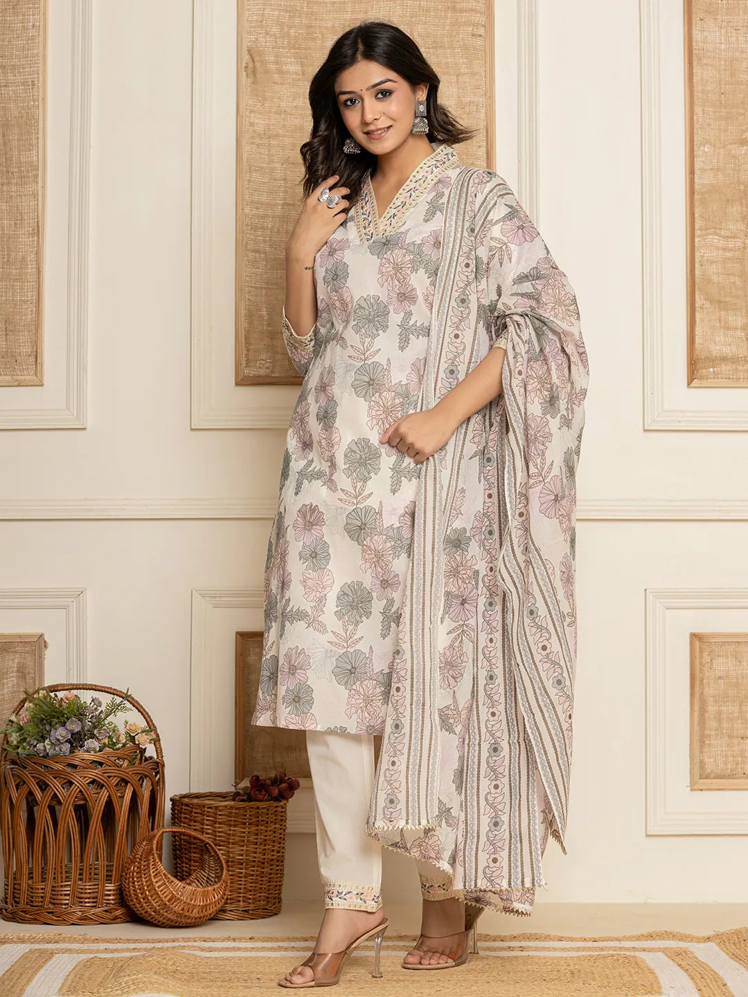 Yufta Cotton Pink Kurta Dupatta Pant Set - Distacart