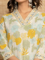 Thumbnail for Yufta Cotton Yellow embroidered Kurta Dupatta Set - Distacart