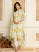 Thumbnail for Yufta Cotton Yellow embroidered Kurta Dupatta Set - Distacart