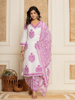 Thumbnail for Yufta Cotton Lavender Kurta Dupatta Set - Distacart